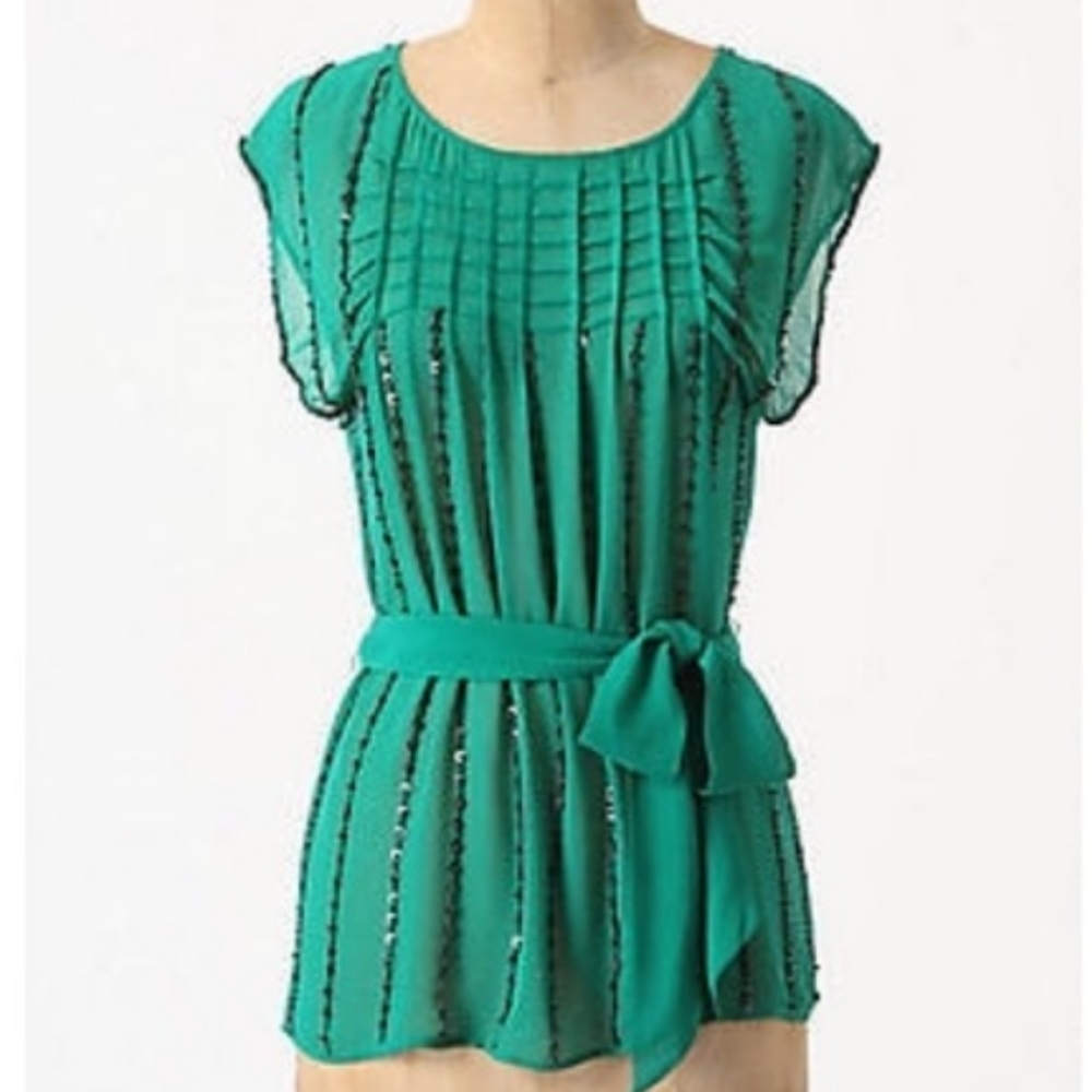 Anthropologie Glimmer Graph Silk Top M